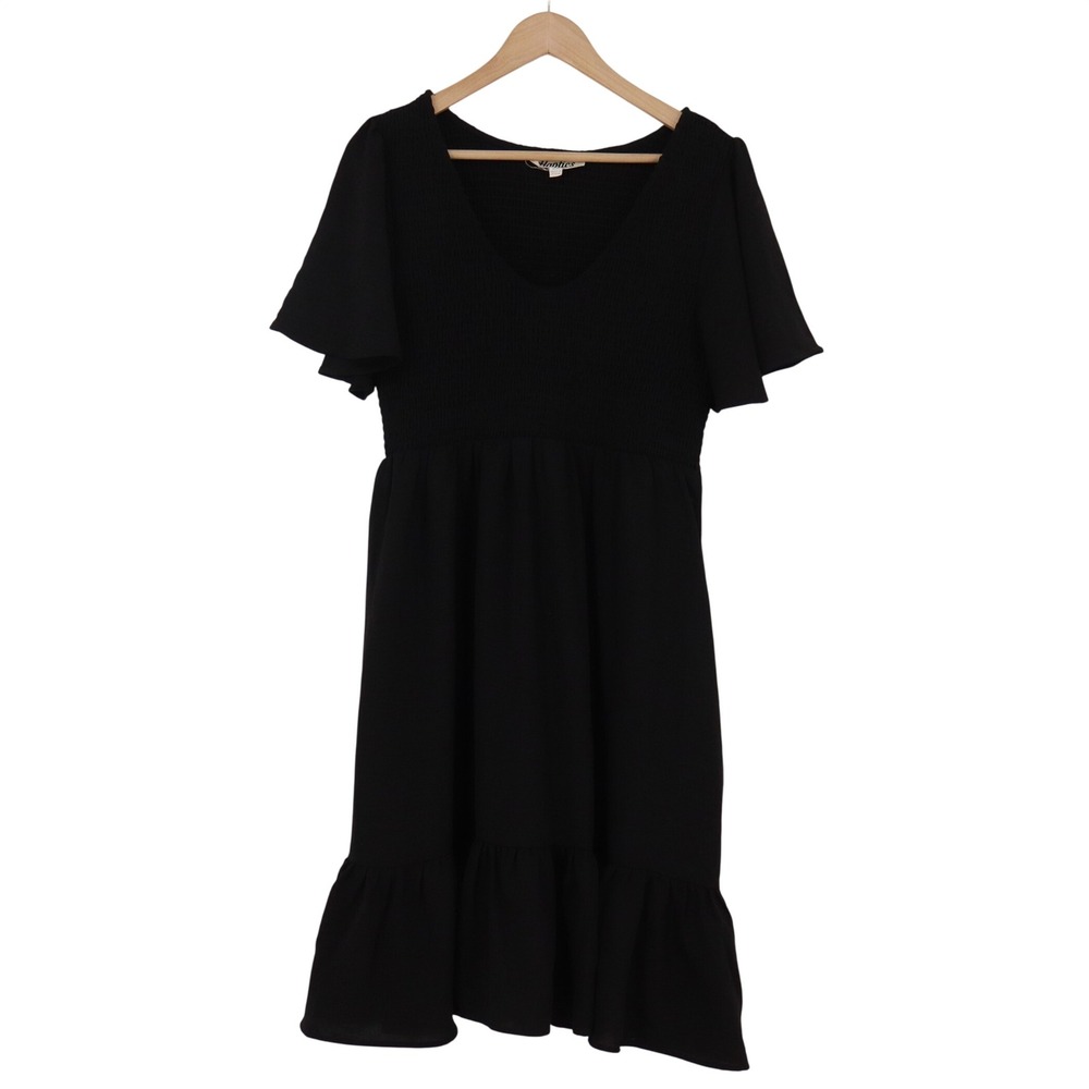 Haptics Dress Womens 2X Smocked Bodice Flutter Sleeve Black Ruffle Hem Excellent